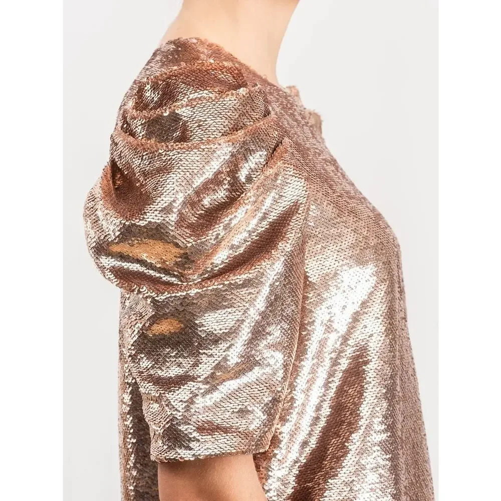 Ulla Johnson Rae Sequin Blouse Size 2 Rose Gold Puff Sleeve Party Top Metallic